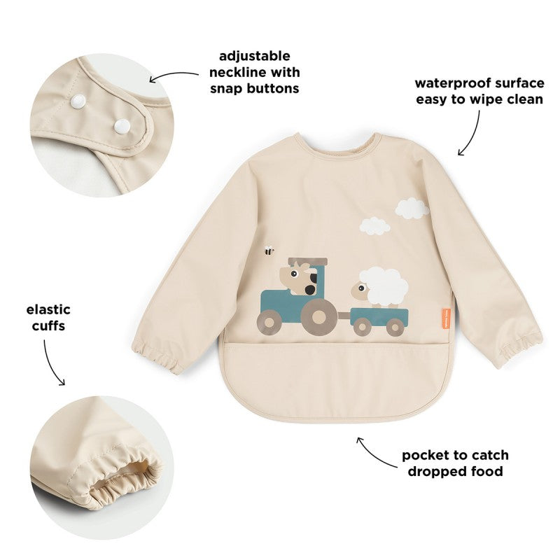 Done by Deer - 長袖口袋口水肩Tiny farm(沙色)