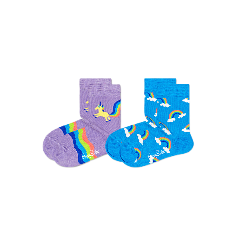 Happy Socks - 兒童襪2件套 獨角獸與彩虹