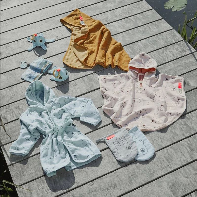 Done by Deer - Bath poncho Sea Friends(Mustard)