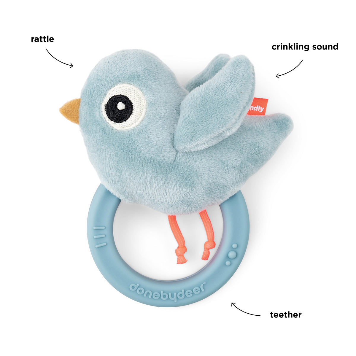 Done by Deer - Birdee Sensory rattle w/ teether (Blue)
