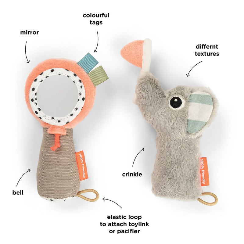 Done by Deer - Sensory rattle mirror set Celebration Colour mix