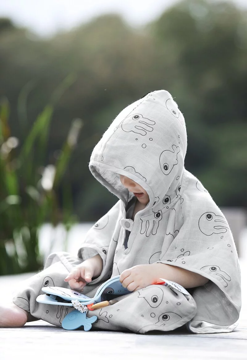 Done by Deer - Bath poncho Sea Friends(Mustard)