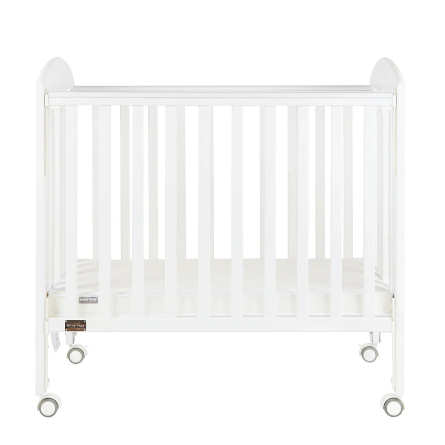 Baby Star - Easi Foldable Baby Cot with 2" Mattress - White / New Zealand Pine