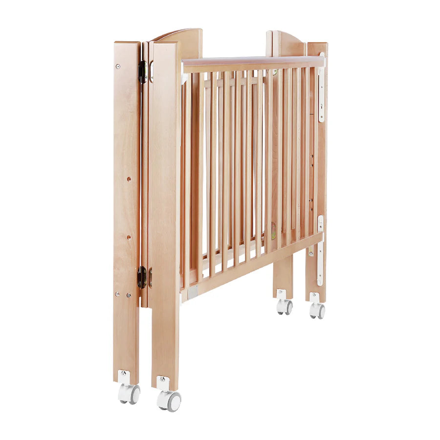 Baby Star - Huggy Foldable Baby Cot with 3" Mattress - Natural / European Beech