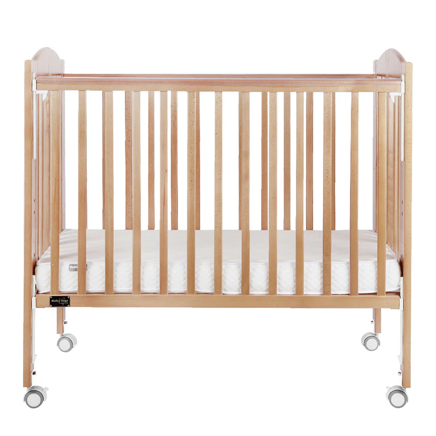Baby Star - Huggy Foldable Baby Cot with 3" Mattress - Natural / European Beech