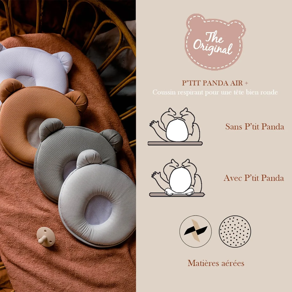 Candide - Air+熊貓嬰兒枕頭 (灰色)