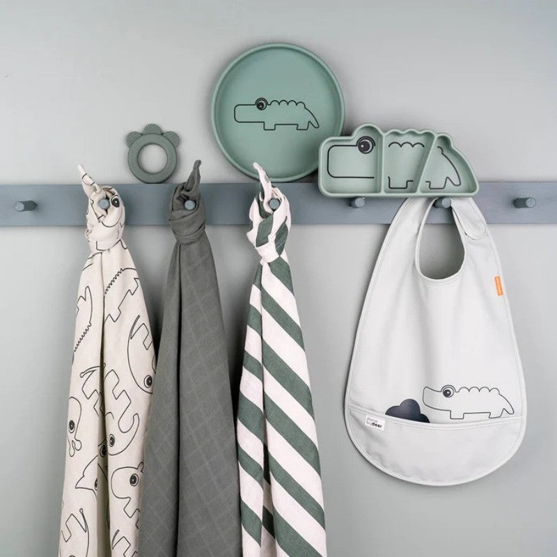 Done by Deer - 鱷魚矽膠防滑分隔餐盤(綠色)