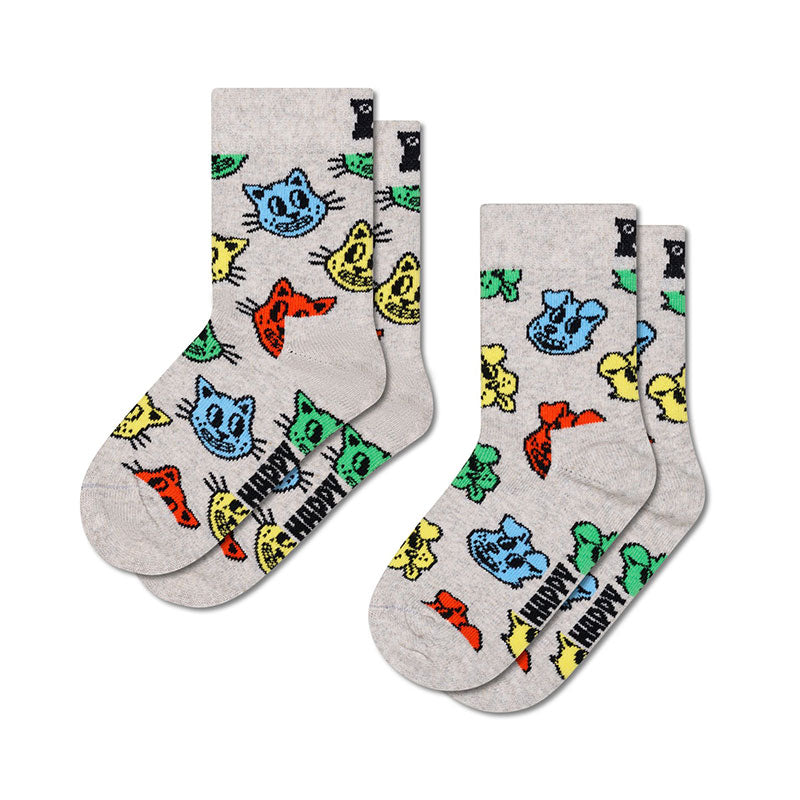 Happy Socks - 兒童襪 2件套 狗狗和貓咪