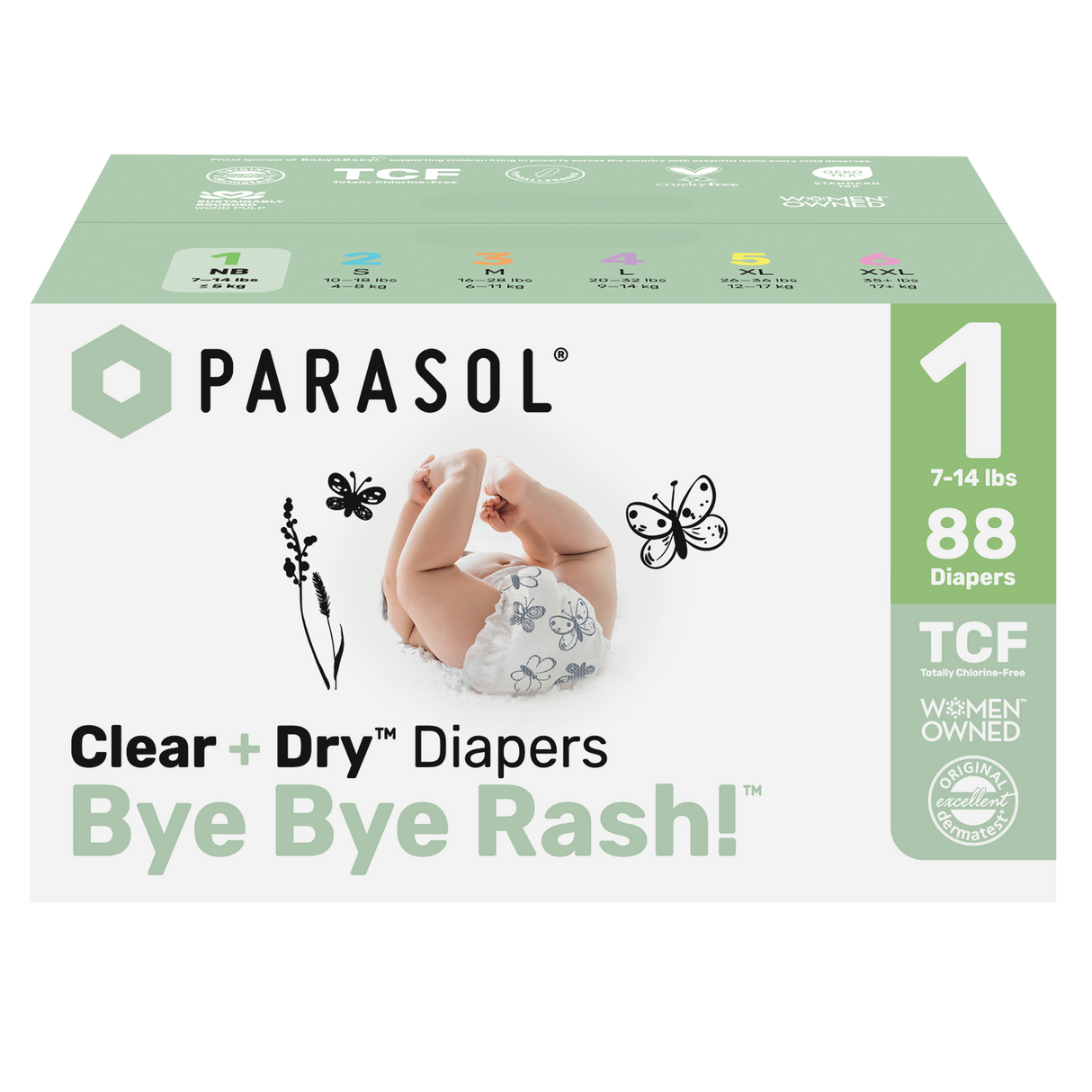 Parasol - Clear+Dry™ Natural Diapers Size 1/NB - 44x2pcs
