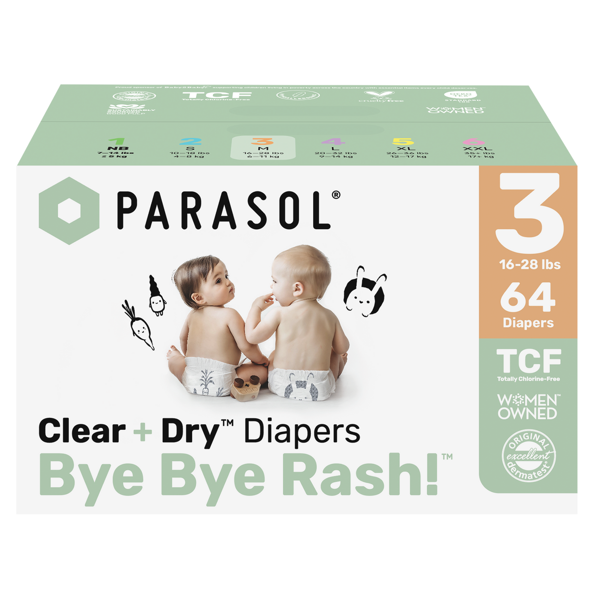 Parasol - Clear+Dry™ Natural Diapers Size 3/M - 32x2pcs