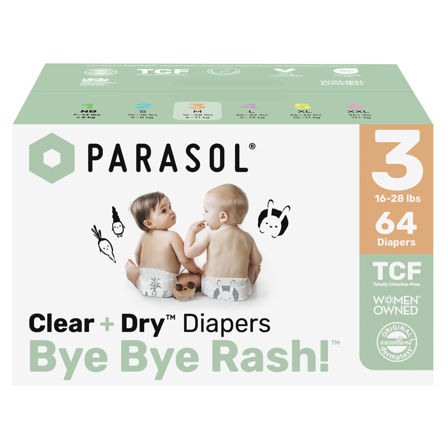 Parasol - Clear+Dry™ Natural Diapers Size 3/M - 32x2pcs