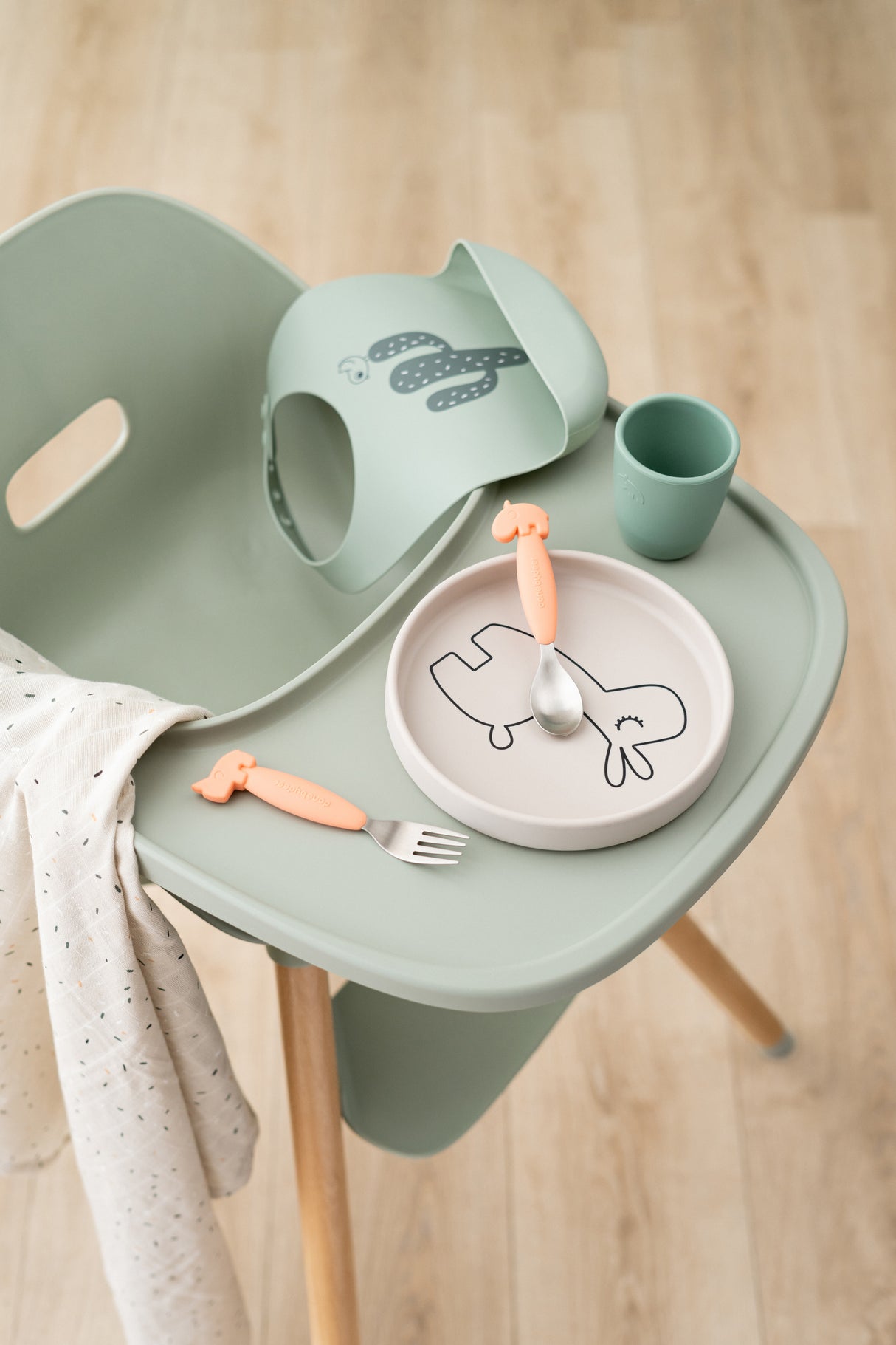 Done by Deer - 陸地動物叉匙兩件套 (珊瑚色)