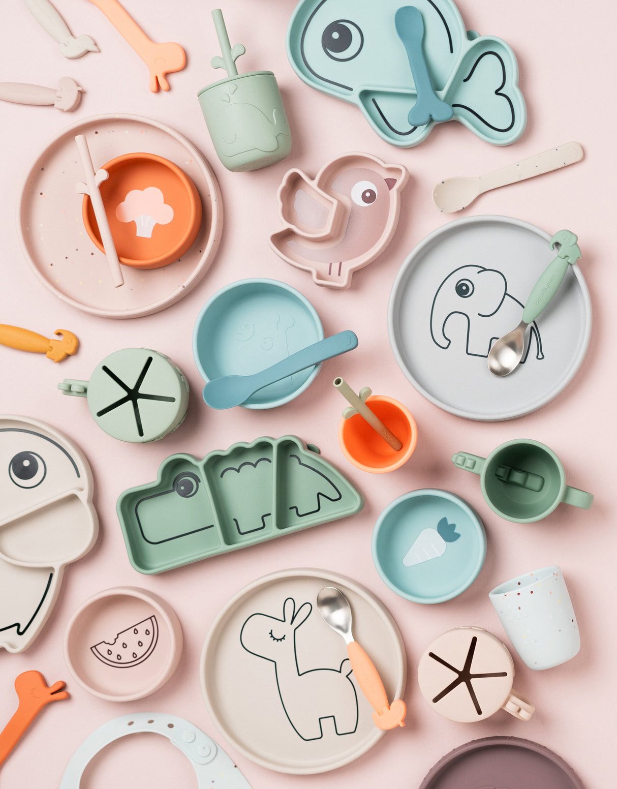 Done by Deer - 陸地動物叉匙兩件套 (珊瑚色)