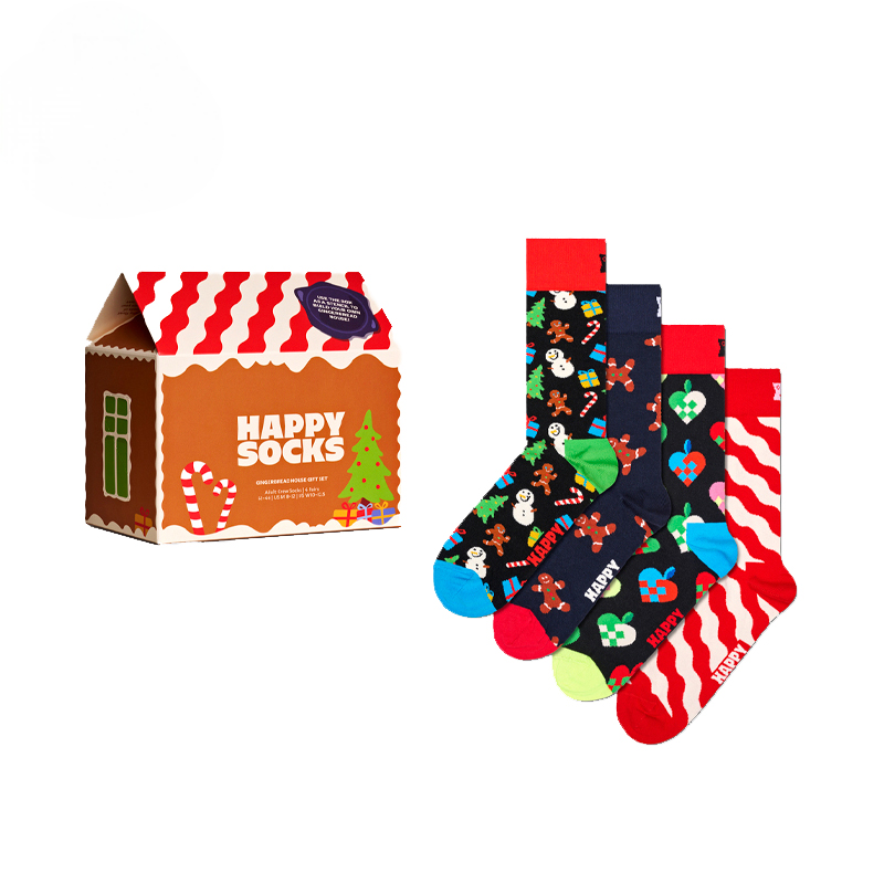 Happy Socks - Adult 4-Pack Gingerbread House Socks Gift Set (36-40)
