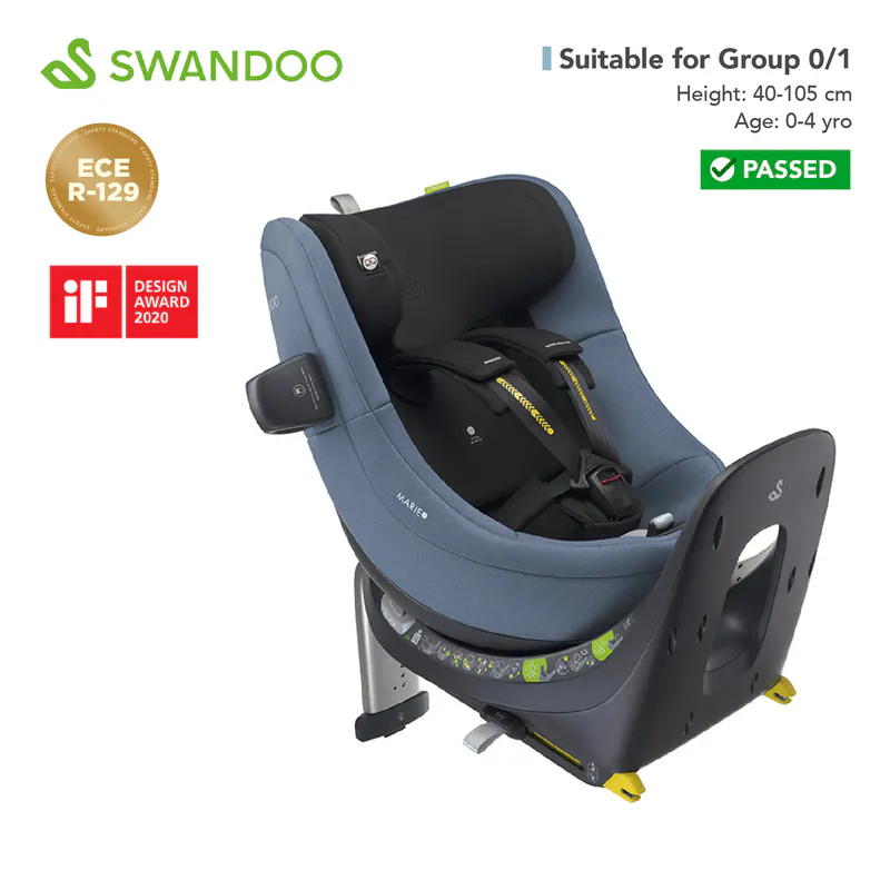 Swandoo - Marie5 i-Size 360°旋轉安全座椅(R129 & CCC 安全標準)(適合約0-4歲/身高40-105cm)(藍莓灰)【立即預訂！約10個工作天出貨】