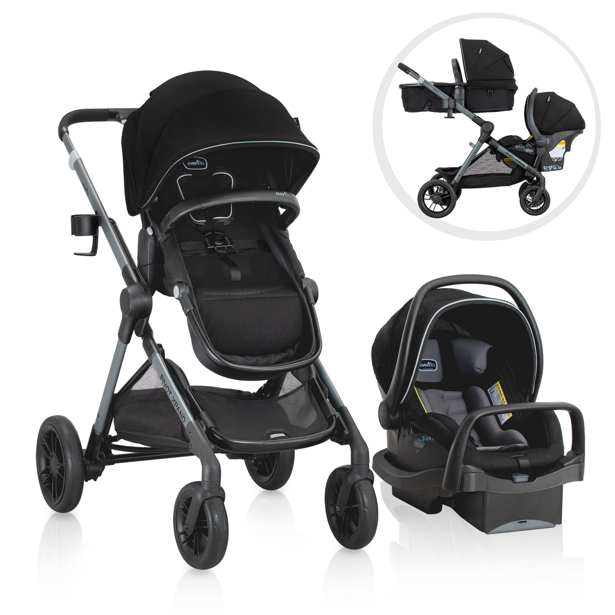 Evenflo - Pivot Xpand Modular旅行系統帶有Litemax嬰兒汽車座椅(Ayrshire Black)