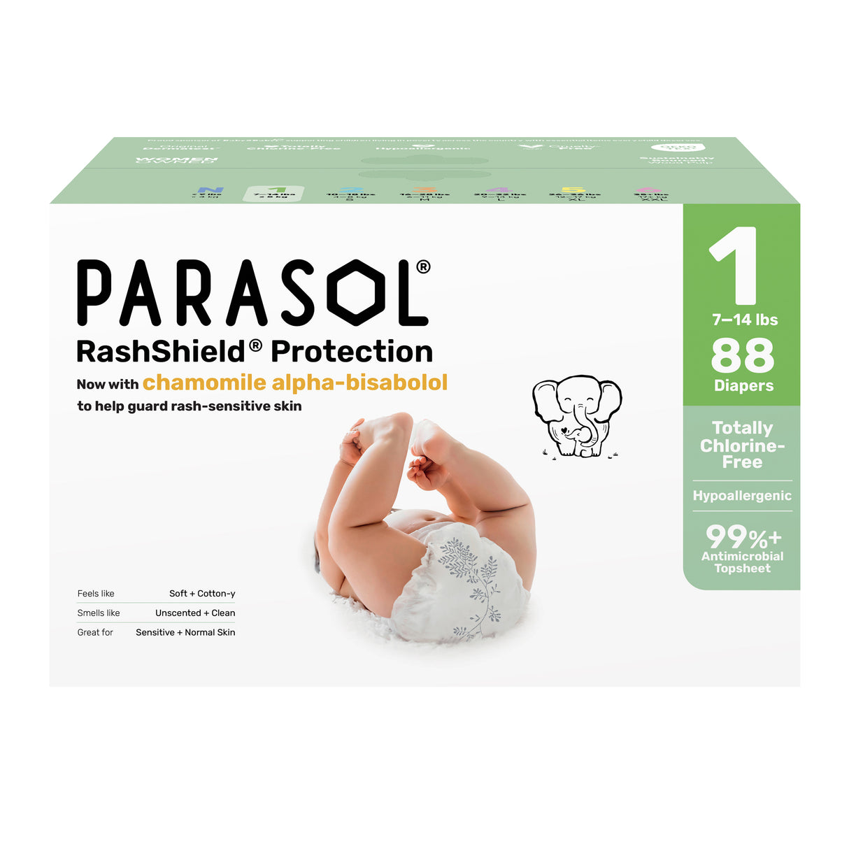 Parasol - 美國 Clear+Dry™ 超透氣水凝尿片 (1號/初生, 88片)